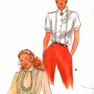 1970s Butterick 6892 Vintage Sewing Pattern Misses Shirtwaist Blouse Jabot Size 10 Bust 32-1/2