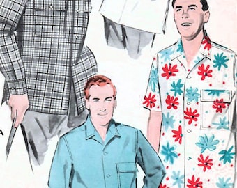 1950s Butterick 7998 Vintage Sewing Pattern Men's Casual Shirt, Sport Shirt,  Size Medium Neck 15 - 15-1/2