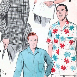 1950s Butterick 7998 Vintage Sewing Pattern Men&#39;s Casual Shirt, Sport Shirt,  Size Medium Neck 15 - 15-1/2