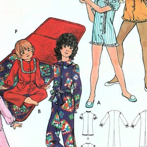 1970s Butterick 6441 Vintage Sewing Pattern Girls Long Pajama Jumpsuit, Short Pajama Jumpsuit, Sleeping Bag Size 6