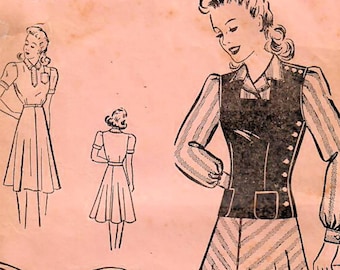 1940s Superior 9603 Vintage Sewing Pattern Misses One Piece Dress, Jerkin, Fitted Vest Size 14 Bust 32