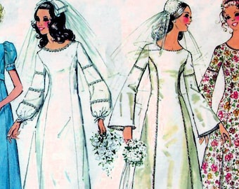 1970s Simplicity 9935 Vintage Sewing Pattern Misses Bridal Dress, Wedding Gown, Bridesmaid Dress, Formal Dress Size 8 Bust 31-1/2