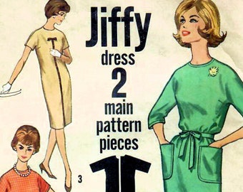 1960s Simplicity 4520 Vintage Sewing Pattern Slim Dress, Chemise, Jiffy Dress Misses Size 12 Bust 32, Size 14 Bust 34, Size 16 Bust 36