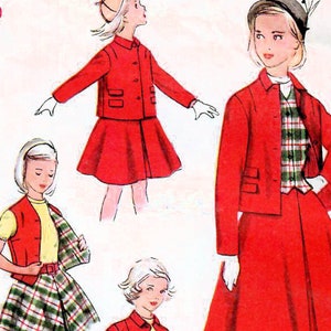 1950s Simplicity 4451 Vintage Sewing Pattern Girl&#39;s Skirt, Reversible Vest, Weskit, Box Jacket Size 10