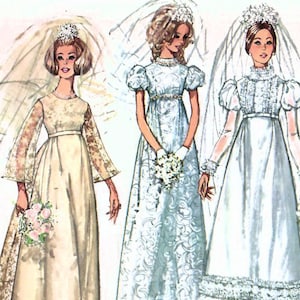 1960s Simplicity 8589 Vintage Sewing Pattern Wedding Dress, Bridal Gown, Detachable Train, Sizes Bust 31-1/2, Bust 32-1/2, Bust 34, Bust 38