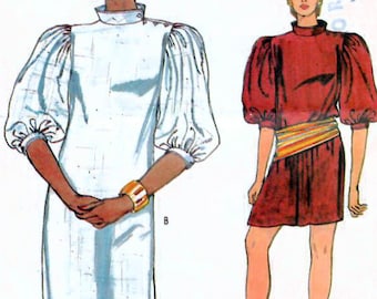1980s Vogue 8366 Vintage Sewing Pattern Misses Loose-fitting Dress, Pullover Dress, Balloon Sleeve Dress Size 8 Bust 31-1/2