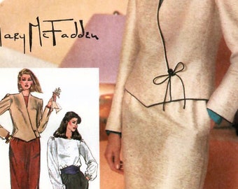 1980s Simplicity 6039 UNCUT Vintage Sewing Pattern Misses Suit, Jacket, Slim Skirt, Blouse Size 12 Bust 34