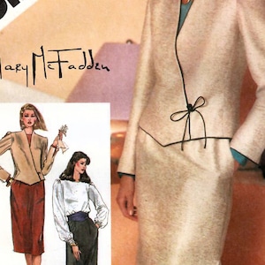 1980s Simplicity 6039 UNCUT Vintage Sewing Pattern Misses Suit, Jacket, Slim Skirt, Blouse Size 12 Bust 34