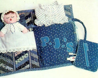 1980s Butterick 4950 UNCUT Vintage Craft Pattern Soft Doll and Overnight Sleepover Travel Bag