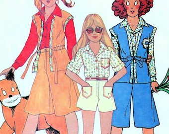 1970s McCall's 5996 UNCUT Vintage Sewing Pattern Shirtwaist Blouse, Vest, Culottes, Shorts Young Junior/Teen Size 9-10 Bust 30-1/2