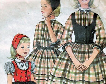 1960s Simplicity 3607 Vintage Sewing Pattern Girls Full Skirt Dress, Weskit or Vest, and Hat Size 8