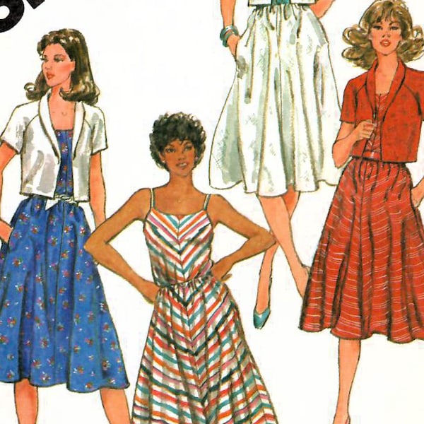 1980s Simplicity 5845 UNCUT Vintage Sewing Pattern Misses Sundress, Short Jacket Size 16 Bust 38