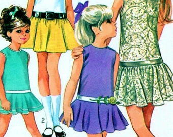 1960s Simplicity 8223 Vintage Sewing Pattern Drop Waist Dress, Sleeveless Dress Girls Size 7