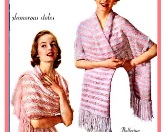 1950s Crochet, Knit PDF Misses Knitted Lacy Stole, Crocheted Lacy Stole One Size