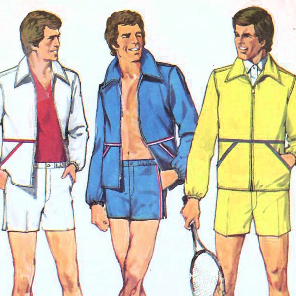 1970s Simplicity 6428 UNCUT Vintage Sewing Pattern Men's Shorts, Casual Jacket, Summer Sportswear Size Chest 38