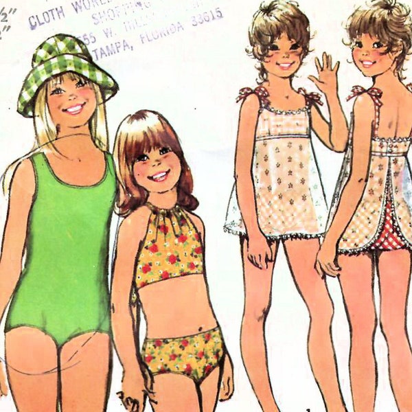 1970s Simplicity 5600 Vintage Sewing Pattern Girls Swimsuit, Bathing Suit, Maillot, Bikini Size 10