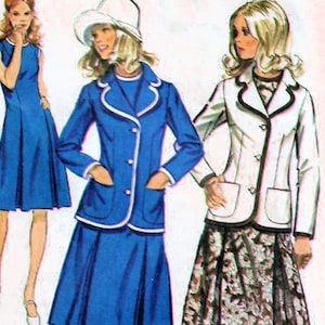 1970s Simplicity 9866 Vintage Sewing Pattern Misses Princess Dress, Sleeveless Dress, Fitted Jacket Blazer Size 12 Bust 34, Size 16 Bust 38
