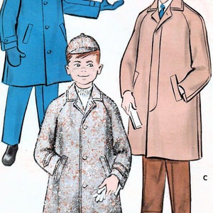 1950s Butterick 8767 Vintage Sewing Pattern Boys Coat, Top Coat, Overalls, Cap Size 2