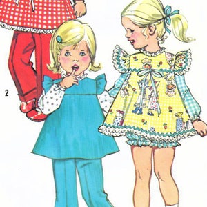 1970s Simplicity 5935 UNCUT Vintage Sewing Pattern Toddler Smock Top, Pants, Panties Size 3