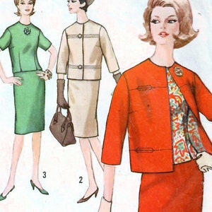 1960s Simplicidad 5144 Vintage Sewing Pattern Misses Suit, Slim Skirt, Box Jacket, Blusa Size 12 Bust 32, Size 14 Bust 34, Size 16 Bust 36