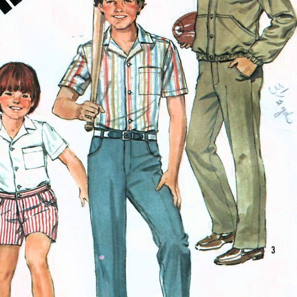 1980s Simplicity 5957 Vintage Sewing Pattern Boys Shorts, Long Pants, Shirt, Casual Jacket Size 12