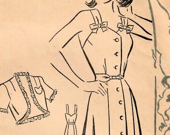 1940s Superior 6649 Vitnage Sewing Pattern Junior Button Down Sundress, Bolero Size 13 Bust 31