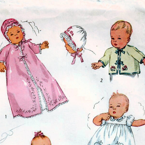 1940s Simplicity 1950 Vintage Sewing Pattern Infant Wardrobe, Baby Clothes, Infant Layette One Size