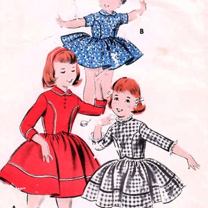 1950s Butterick 8282 Vintage Sewing Pattern Girls Full Skirt Dress, Party Dress Size 1
