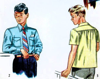 1940s Simplicity 2049 Vintage Sewing Pattern Boys Sport Shirt, Casual Shirt, Formal Shirt Size 4, Size 6, Size 10, Size 12, Size 14, Size 16