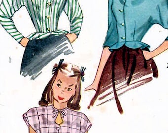 1940s Simplicity 1834 Vintage Sewing Pattern Peplum Blouse, Shirtwaist Blouse, Teen Size 16 Bust 34