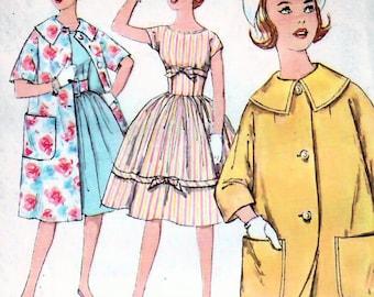 1960s Simplicity 3322 UNCUT Vintage Sewing Pattern Subteen Full Skirt Dress, Party Dress, Coat Size 10s Bust 29