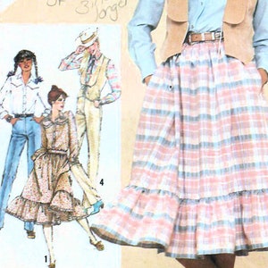 1980s Simplicity 9851 Vintage Sewing Pattern Western Shirt, Vest, Full Skirt, Square Dance Skirt, Slim Pants Misses Size 10 Bust 32.5