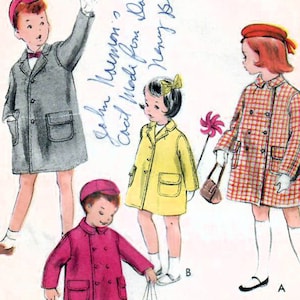 1950s Vogue 2791 Vintage Sewing Pattern  Child Boy Girl Overcoat, Chesterfield Coat, Size 4