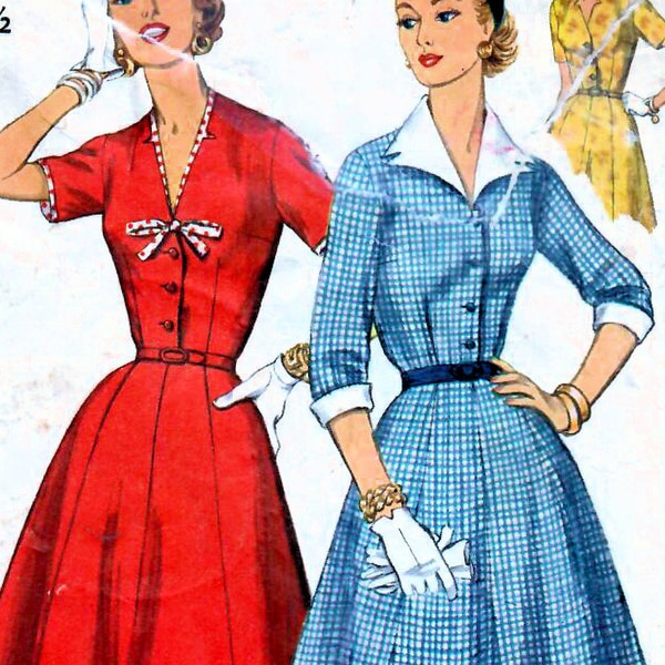 1950s Simplicity 1427 Vintage Sewing Pattern Misses' Half Size Accessory Dress, Shirtwaist Dress, Afternoon Dress Size 14-1/2 Bust 33