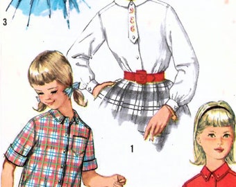 1960s Simplicity 3613 Vintage Sewing Pattern Girls Shirtwaist Blouse, Shirt Size 10