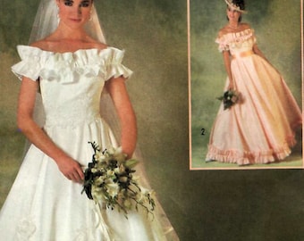 Simplicity Vintage Wedding Dress Sewing Pattern by Michele Piccione Bonus Bridesmaids Pattern 1980s Classic Puff Sleeves and Hem Retro