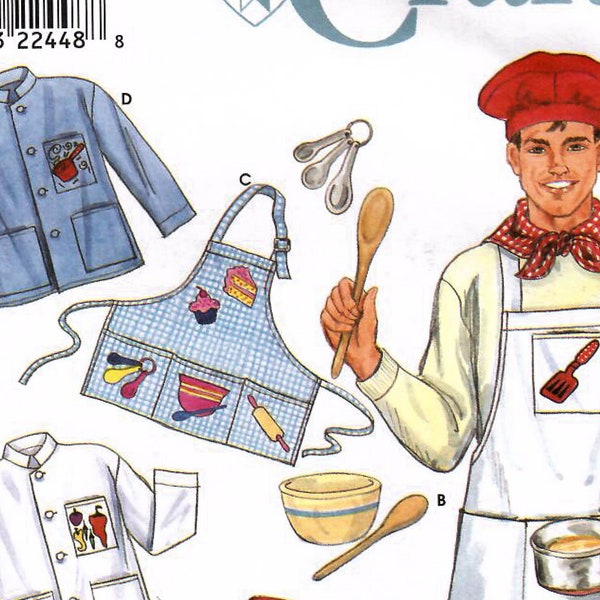 1990s Simplicity 8508 UNCUT Vintage Sewing Pattern Chef Apron, Chef Jacket, Scarf, Chef Hat Size XS-S-M-L-XL (30-48)