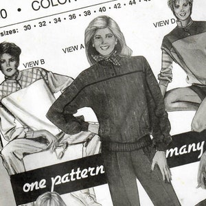 1980s Stretch & Sew 5060 UNCUT Vintage Sewing Pattern Sweatshirt, Pullover Top, Yoked Top, Color Block Top Size 30 to 46 Bust 30 to 46