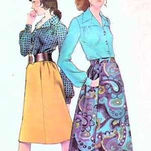 1970s McCall&#39;s 3030 Vintage Sewing Pattern Misses Full Skirt, Maxi Skirt, Shirtwaist Blouse Size 14 Bust 36