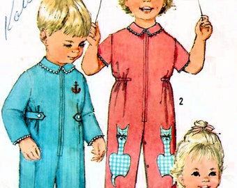 1960s Simplicity 5634 Vintage Sewing Pattern Toddler Jumpsuit, Coveralls Size 1