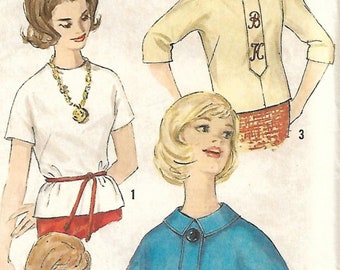 jaren 1960 eenvoud 4549 Vintage Naaipatroon teen blouse, Top maat 14 Bust 34