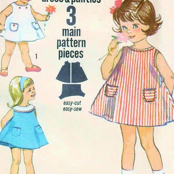Vintage 1963 Simplicity 5013 Sewing Pattern Toddler Sundress, Tent Dress, Panties Size 2, Size 4