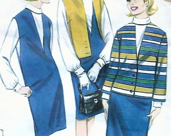 1960s Butterick 3183 Vintage Sewing Pattern Misses Slim Jumper, Jacket, Blouse Size 12 Bust 32, Size 14 Bust 34