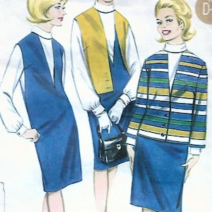 1960s Butterick 3183 Vintage Sewing Pattern Misses Slim Jumper, Jacket, Blouse Size 12 Bust 32, Size 14 Bust 34