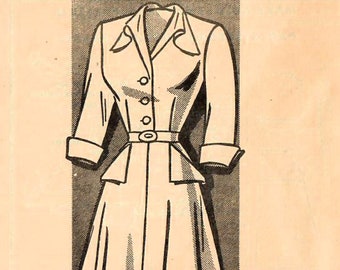 1940s Mail Order 4821 Vintage Sewing Pattern Shirtwaist Dress, Midi Dress, Fit and Flare Dress Misses Size 16 Bust 34