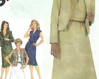 1980s Simplicity 5435 Vintage Sewing Pattern Misses Pullover Dress, Fitted Jacket Size 16 Bust 38