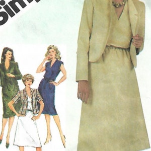 1980s Simplicity 5435 Vintage Sewing Pattern Misses Pullover Dress, Fitted Jacket Size 16 Bust 38