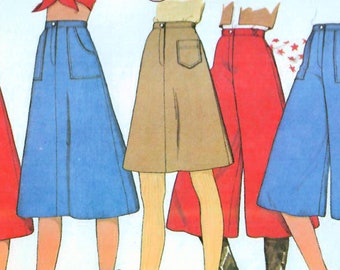 1970s McCall's 5630 UNCUT Vintage Sewing Pattern Misses, Teens A-line Skirt, Culottes, Tote Bag Size Waist 24