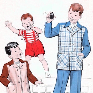 1950s Butterick 6035 Vintage Sewing Pattern Boys Suit, Box Jacket, Long Trousers, Short Trousers Size 8
