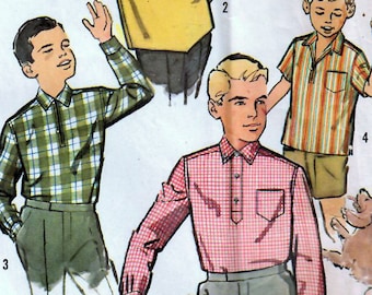 1960s Simplicity 4453 Vintage Sewing Pattern Boys Casual Shirt, Sport Shirt Size 10, Size 12